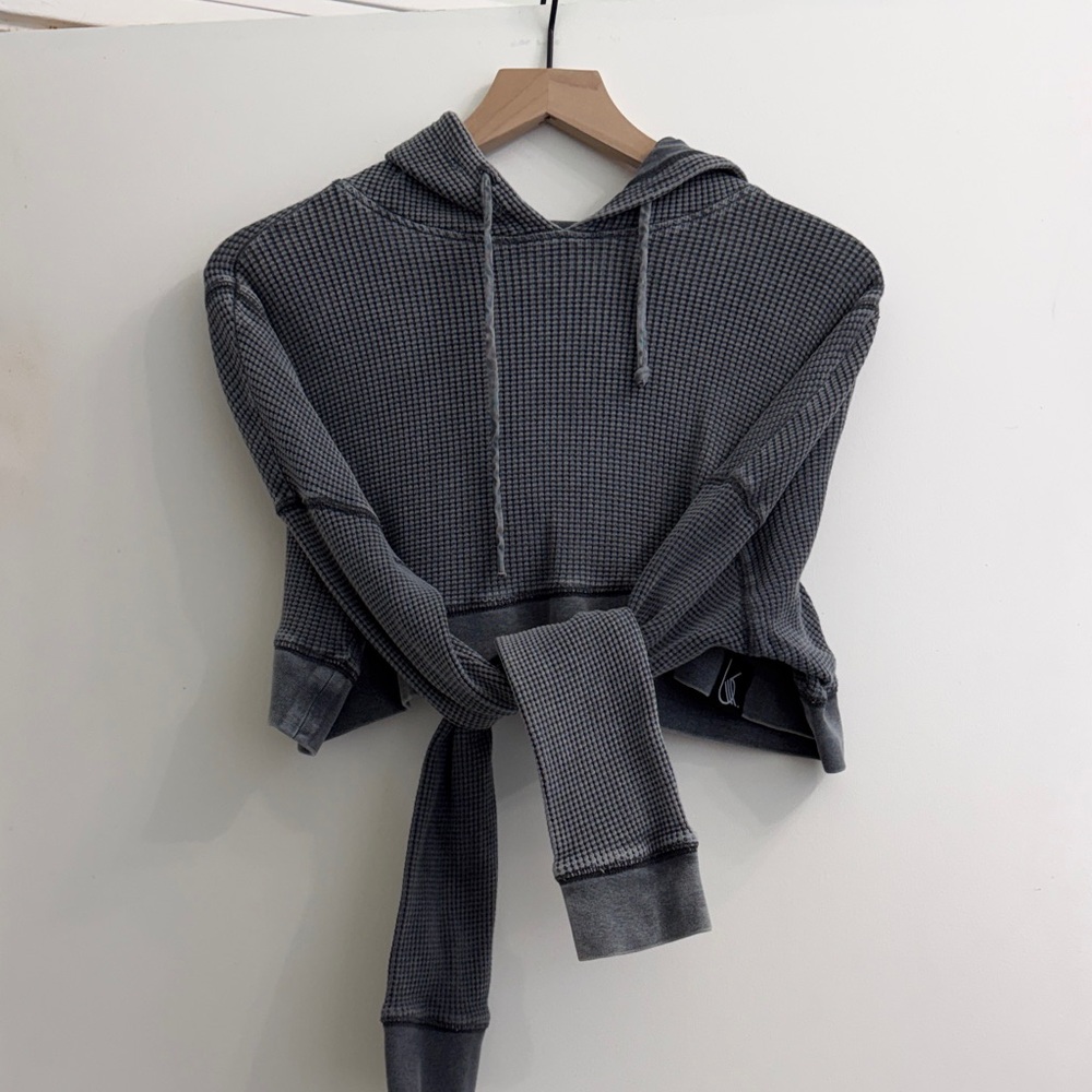 Cropped Waffle Hoodie - Color Denim